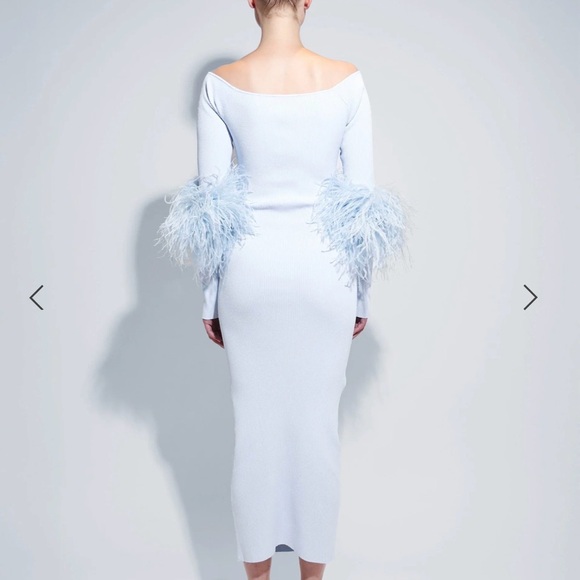 Elegant Off-Shoulder Light Blue Dress with Feather Accents color cloud size M - Picture 3 of 3